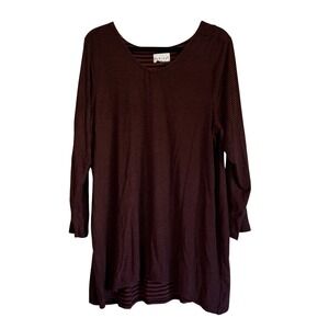 Habitat Womens Striped Split Back Tunic Top Burgundy Black Long Sleeve large